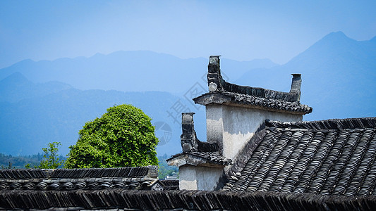 白墙黑瓦徽派古建筑老房子屋顶背景