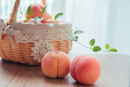 夏日水果水蜜桃桃子叶子高清图片素材