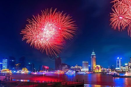 国庆节手机海报上海的烟花之夜背景