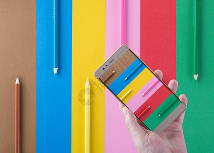 手机广告整齐排列的彩色铅笔背景素材背景