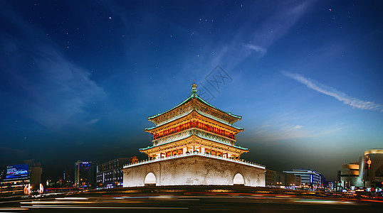 西安夜景钟楼鼓楼 城市地标背景