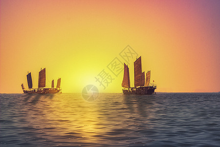 日落帆船图片