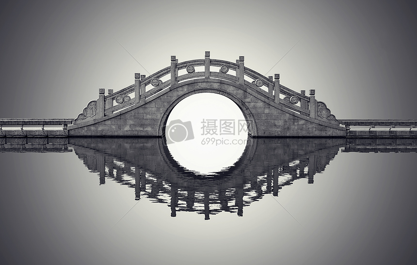 中国风古韵小桥倒影图片