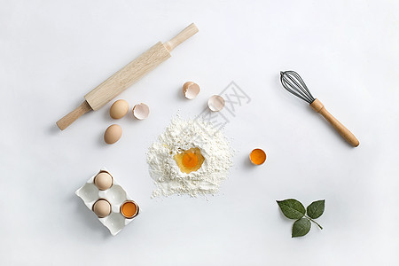 原木色背景食品制作材料鸡蛋面粉背景