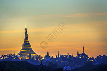 佛教夕阳素材缅甸大金塔背景