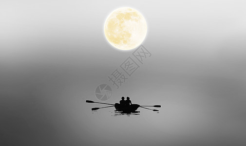 西安夜色月光下的划船人设计图片
