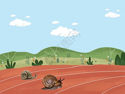比赛的蜗牛石头路面高清图片