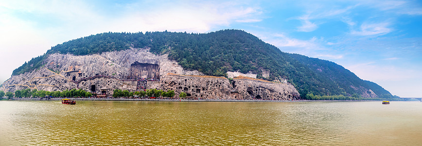 龙门山脉龙门石窟景区全景图背景