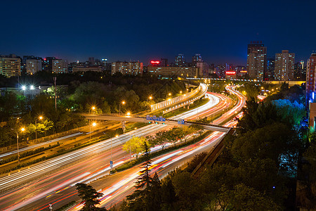 北京城市道路夜景车流高清图片素材