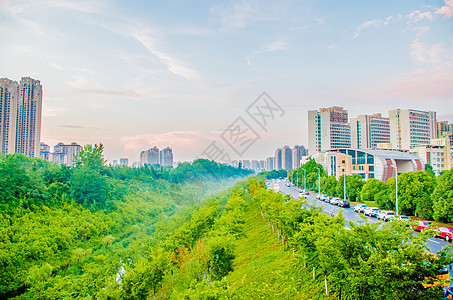 城市晚霞风景背景图片