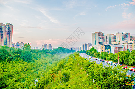 城市晚霞风景图片