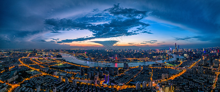 航拍大连上海繁华都市全景城市夜景背景