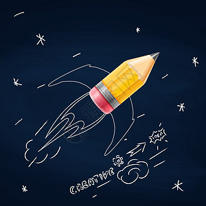 云 素描火箭铅笔在黑板上的素描设计图片