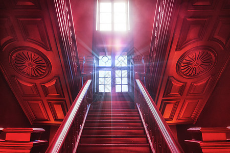 红色一盏灯红色楼梯背景