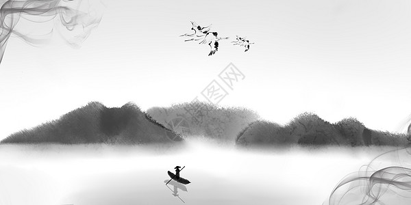灰色山中国风水墨简约背景设计图片