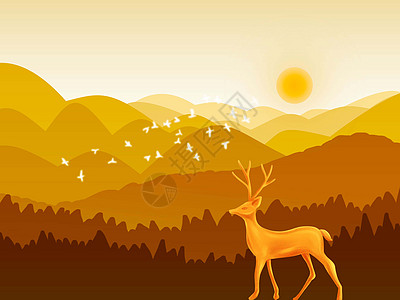 看日落的鹿图片