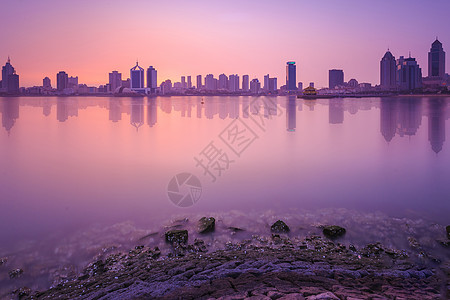 商务大气日落海边建筑背景