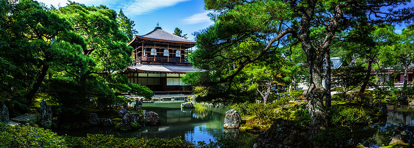 银阁寺全景日全景本海龙寺高清图片