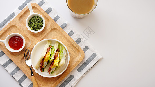 生菜和面包营养早餐三明治背景