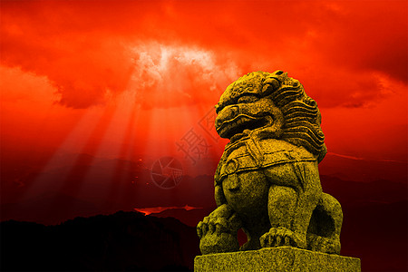 威风威震神州石狮背景