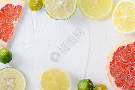 绿色清新夏日白底柠檬清爽素材背景