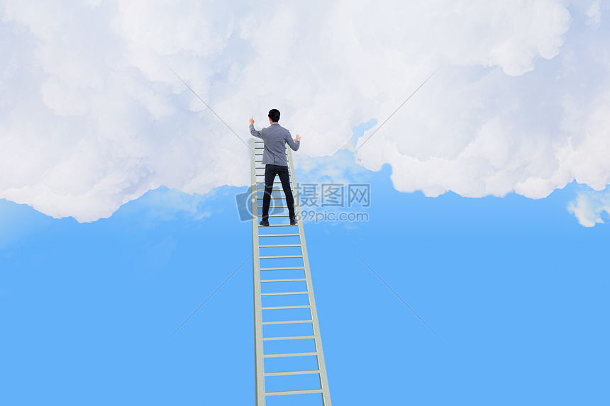 站在梯子上抚摸云层商务人