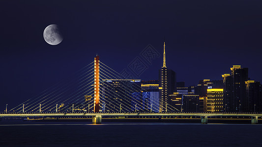 城市建筑桥夜景钱江三桥月色背景
