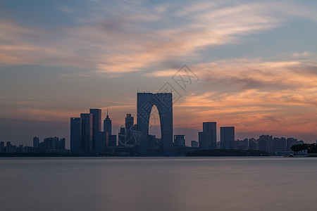 千灯湖苏州金鸡湖夕阳背景