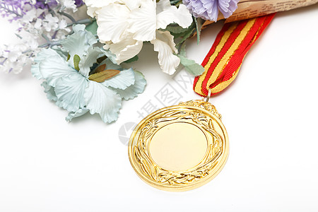 钛金牌奖牌和花背景