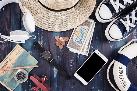 手机模型夏日旅游飞行计划准备背景