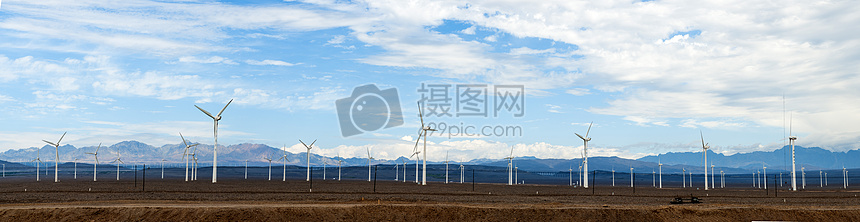 新疆草原风车风力发电资源利用全景图片