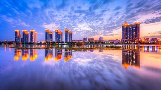 松花江夜景城市倒影背景