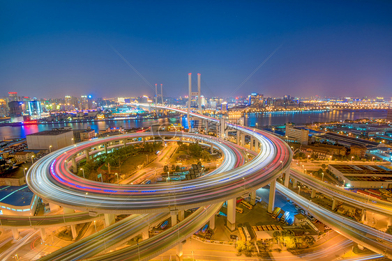 上海城市环形立交桥傍晚夜景-南浦大桥