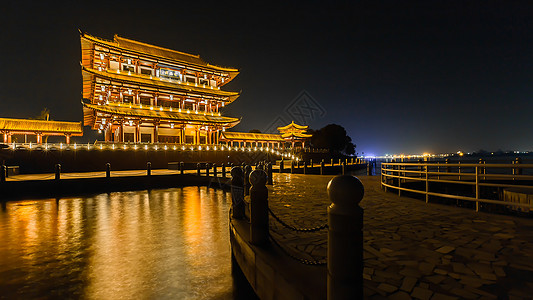 湖南常德柳叶湖司马楼夜景高清图片