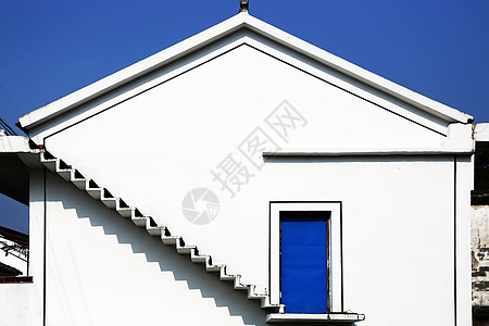 蓝色房屋极简建筑构成背景