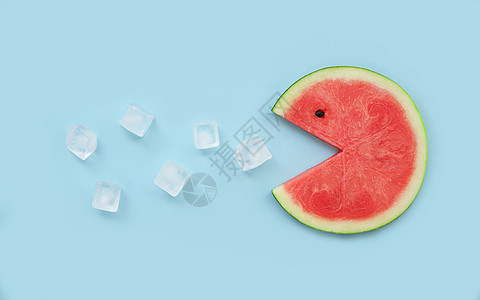 卡通夏季水果夏季清凉解暑喷冰块的西瓜背景