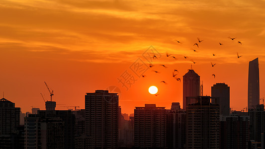 城市夜景剪影城市落日建筑剪影背景