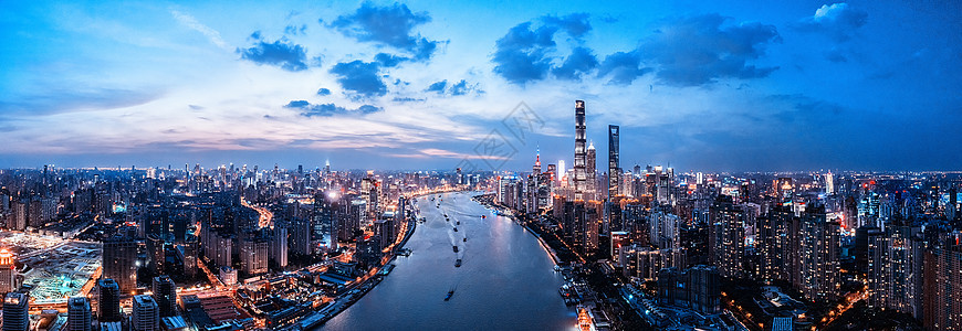 航拍上海城市夜景高楼高清图片素材