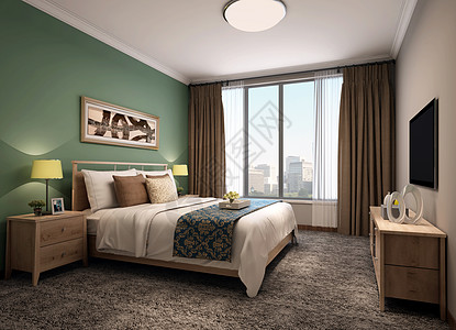 卧室落地窗现代简约风卧室室内设计效果图背景
