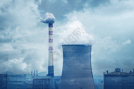 电厂的烟囱排放二氧化碳污染图片