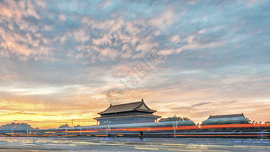 建筑北京天安门的夕阳背景
