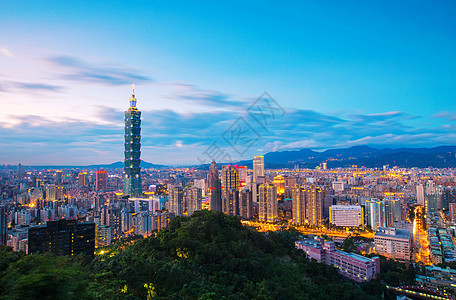夕阳夜景中国台湾省台北101大楼夜景背景