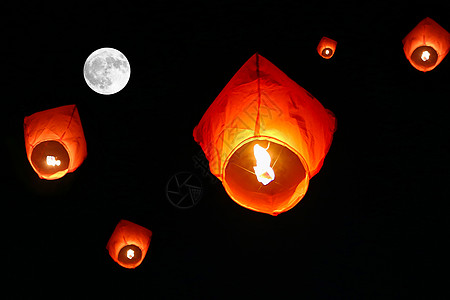 中秋节与孔明灯月圆下的孔明灯背景