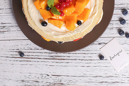 蓝莓 芒果 水果蛋糕图片