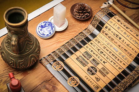 中国印章素材古典书法竹简组合背景