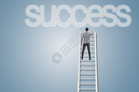 梯子上通向成功的人图片