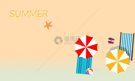 summer炎热夏天凉爽阳光沙滩清爽小清新扁平插画图片