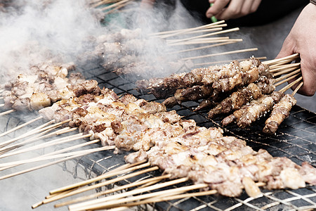 西安美食西安回民街羊肉串背景