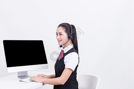 商务职业美女电脑客服接听背景图片