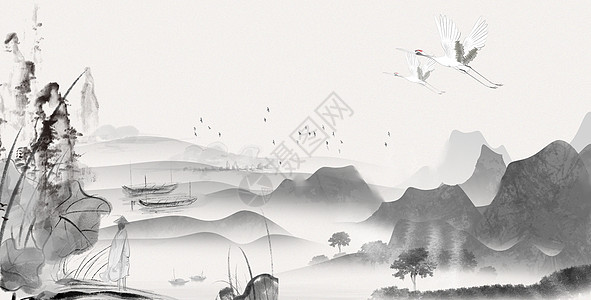 诗歌文化中国风水墨画设计图片